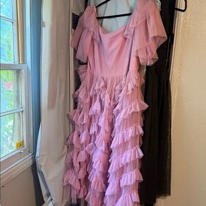 JessaKae Pink Layered Ruffle Maxi Dress